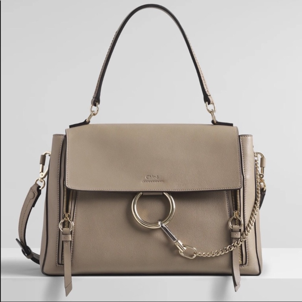 Chloe Medium Faye Day Calfskin Motto Gray  Purse Bag Shoulder 2 Way